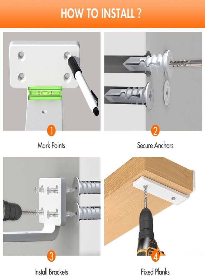 VANCASTLE Shelf Bracket, Floating Shelf Bracket 6 Inch , 6 Pack Heavy Duty Shelf Brackets, Metal Wall Shelf Brackets with 1/5 Inch Thick and Holds 160+lb, Brackets for Wood Shelves, White - Image 5